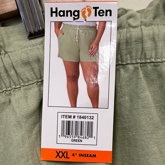 Hang Ten Linen Blend Sage Green High Waist Women's Shorts - Picture 7 of 9